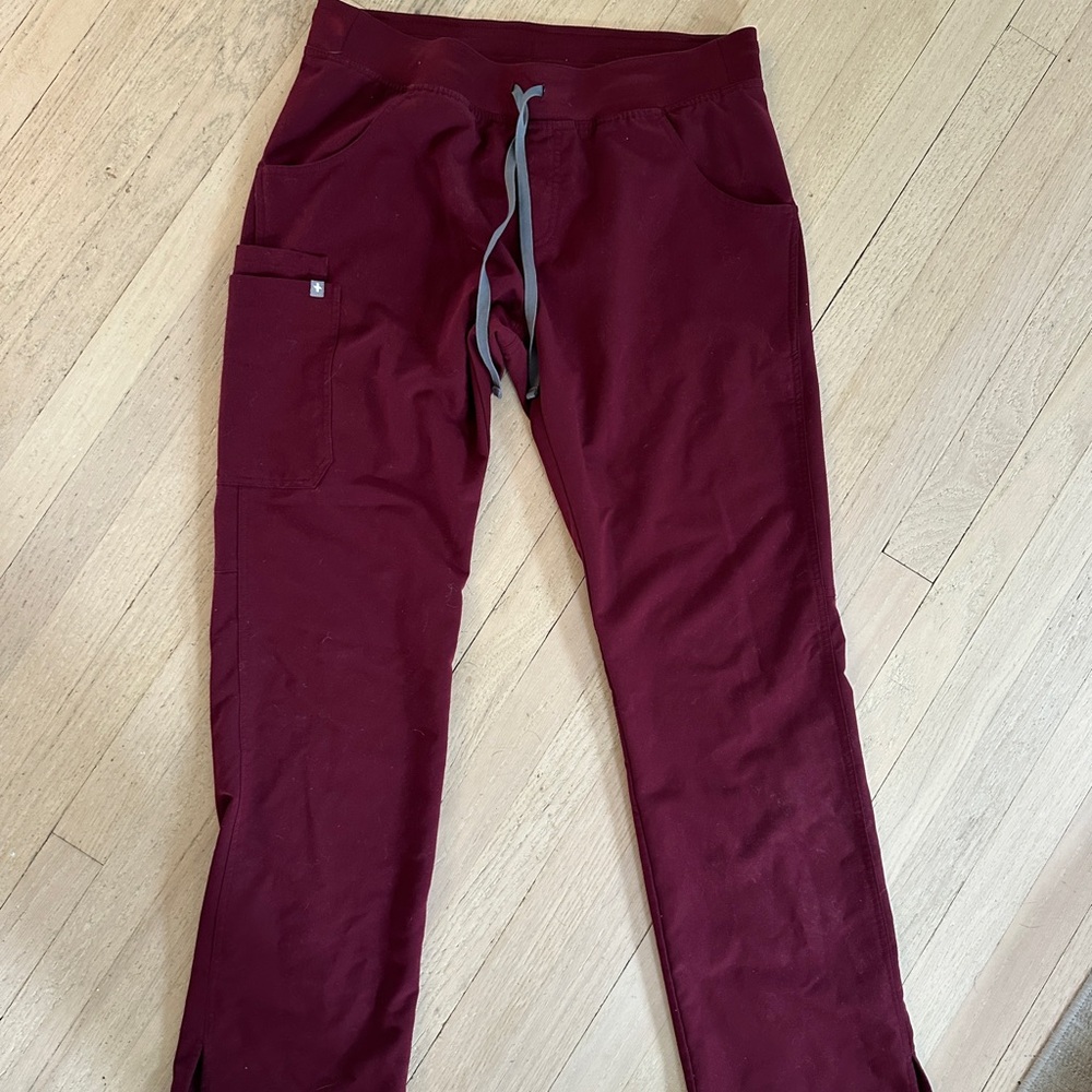 Figs Red Boot Cut Pants with Flare Design